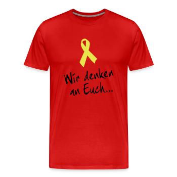 Gelbe Schleife Solidarität - Wir denken an Euch - Männer Premium Bio T-Shirt - Rot - Vorne - Damien (186cm)