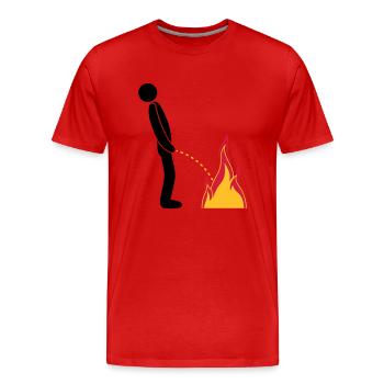 fire extinguish flames hot fire brigade logo in ste - Men's Premium Organic T-Shirt - red - Front - Damien (186cm)