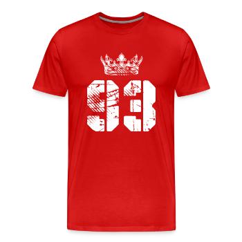 93 Couronne numérique - T-shirt bio Premium Homme - rouge - Devant - Damien (186cm)
