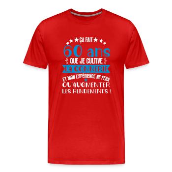 60 ans que je cultive la connerie anniversaire - T-shirt bio Premium Homme - rouge - Devant - Damien (186cm)
