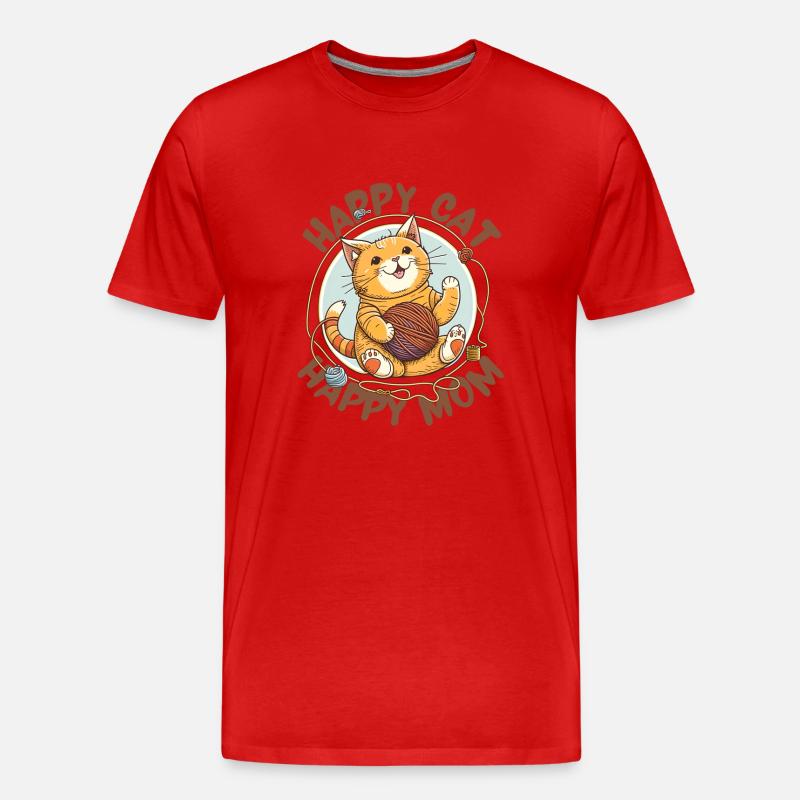 Glückliche Katze Glückliche Mutter - Männer Premium Bio T-Shirt - Rot