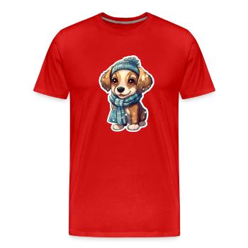 Winter Wuff im Schnee - Männer Premium Bio T-Shirt - Rot - Vorne - Damien (186cm)