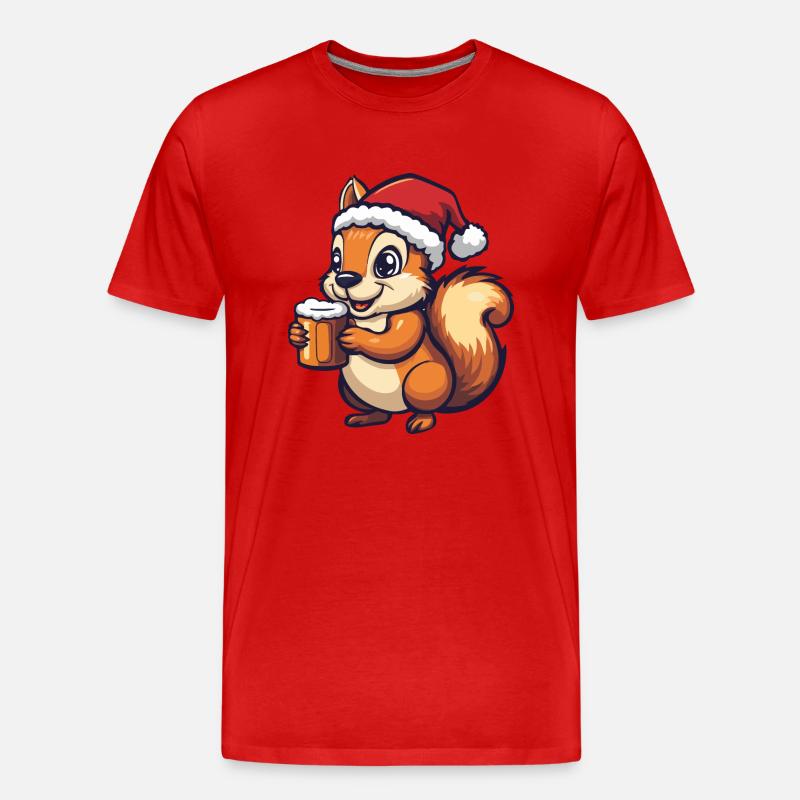 Eichhörnchen Weihnachten Bier - Männer Premium Bio T-Shirt - Rot
