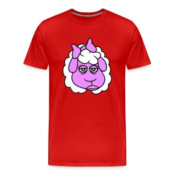 mouton fille femme visage femelle assez fatigué - T-shirt bio Premium Homme - rouge - Devant - Damien (186cm)