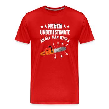 Never Underestimate Kettensäge - Männer Premium Bio T-Shirt - Rot - Vorne - Damien (186cm)