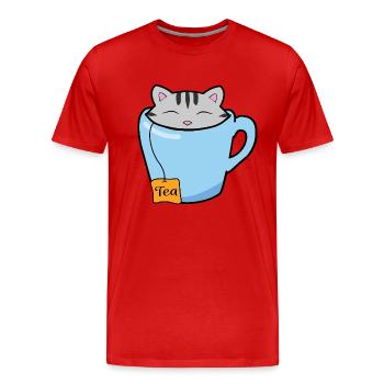 Teacup cat - Men's Premium Organic T-Shirt - red - Front - Damien (186cm)