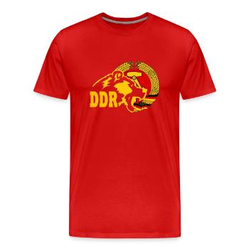 DDR - Männer Premium Bio T-Shirt - Rot - Vorne - Damien (186cm)