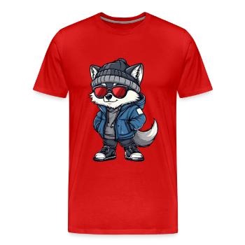 Loup Hiver - T-shirt bio Premium Homme - rouge - Devant - Damien (186cm)