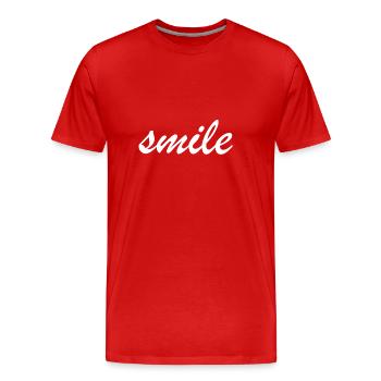 Schlichter Schriftzug "smile" - Männer Premium Bio T-Shirt - Rot - Vorne - Damien (186cm)