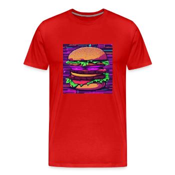 Burger au néon - T-shirt bio Premium Homme - rouge - Devant - Damien (186cm)