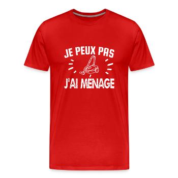 je peux pas j'ai ménage - T-shirt bio Premium Homme - rouge - Devant - Damien (186cm)