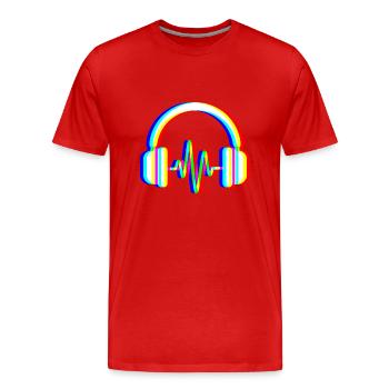 Glitch Kopfhörer – Sound Waves - Männer Premium Bio T-Shirt - Rot - Vorne - Damien (186cm)