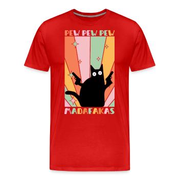 Pew Pew Madafakas Lustiges Katze Design - Männer Premium Bio T-Shirt - Rot - Vorne - Damien (186cm)