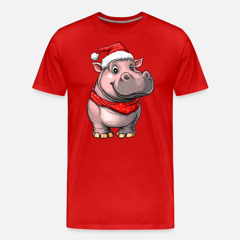 Weihnachtsmann Nilpferd - Männer Premium Bio T-Shirt - Rot