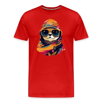 Martre d’eau fraîche avec foulard et lunettes de soleil - T-shirt bio Premium Homme - rouge - Devant - Damien (186cm)