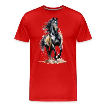 Étalon noir fringant - Aquarelle - T-shirt bio Premium Homme - rouge - Devant - Damien (186cm)