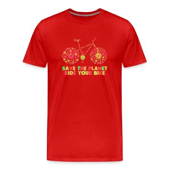 Fahrrad 70er Jahre Blumen - Männer Premium Bio T-Shirt - Rot - Vorne - Damien (186cm)