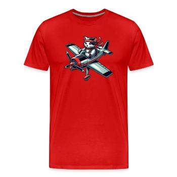 Pilote Cat Hélice Avion Volant - T-shirt bio Premium Homme - rouge - Devant - Damien (186cm)