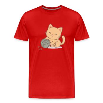Chaton avec pelote de laine - T-shirt bio Premium Homme - rouge - Devant - Damien (186cm)