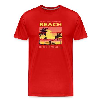 Plage volley-ball sport plage soleil vacances palmier - T-shirt bio Premium Homme - rouge - Devant - Damien (186cm)
