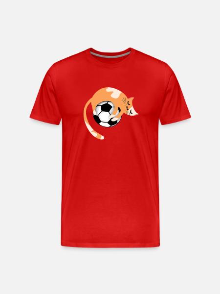 Katze mit Fußball - Männer Premium Bio T-Shirt - Rot