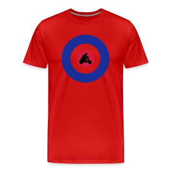 Target mit Rollerfahrer - Männer Premium Bio T-Shirt - Rot - Vorne - Damien (186cm)
