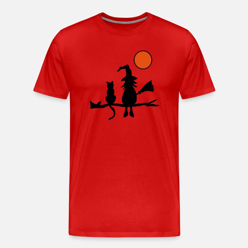 Hexe mit Katze - Männer Premium Bio T-Shirt - Rot