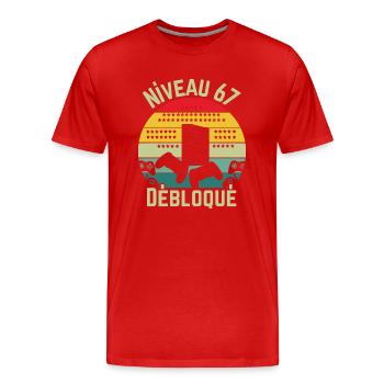 Level 67 Unlocked - Men's Premium Organic T-Shirt - red - Front - Damien (186cm)