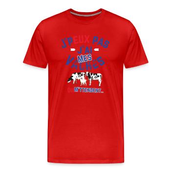 Ich kann nicht, dass meine Kühe auf mich warten - Männer Premium Bio T-Shirt - Rot - Vorne - Damien (186cm)