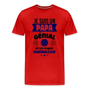 Papa génial & handballeur – idée fête des pères - T-shirt bio Premium Homme - rouge - Devant - Damien (186cm)