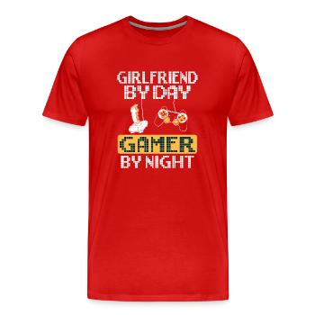 Gamer Shirt · Video Games · Gambler · Girlfriend - Men's Premium Organic T-Shirt - red - Front - Damien (186cm)