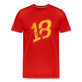 18 rayures colorées fissures numéro de parti dix-huit année complète - T-shirt bio Premium Homme - rouge - Devant - Damien (186cm)
