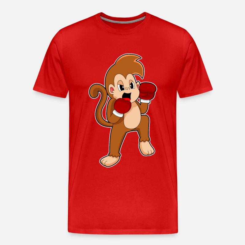 Affe Boxer Boxhandschuhe Boxen - Männer Premium Bio T-Shirt - Rot