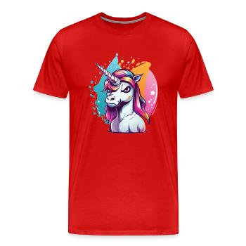 Grumpy Unicorn - Men's Premium Organic T-Shirt - red - Front - Damien (186cm)