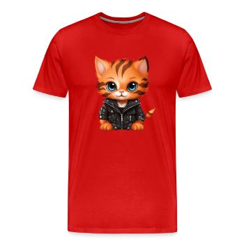 Baby cat in leather jacket - Men's Premium Organic T-Shirt - red - Front - Damien (186cm)