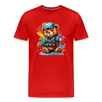 Ours en peluche / Peluche / Animal en peluche / Idée cadeau - T-shirt bio Premium Homme - rouge - Devant - Damien (186cm)