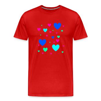 Hearts, Colorful, Blue, Pink, Pink, Heart - Men's Premium Organic T-Shirt - red - Front - Damien (186cm)