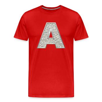 A, lettre, lettre A, initiale, initiale A, monogramme, - T-shirt bio Premium Homme - rouge - Devant - Damien (186cm)