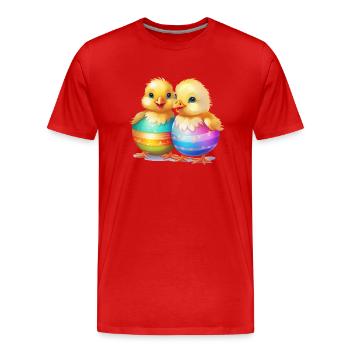 Pâques, Poussin, Oeuf De Pâques, Pâques, Drôle, Mignon - T-shirt bio Premium Homme - rouge - Devant - Damien (186cm)