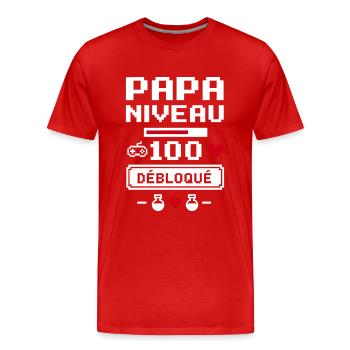 Papa niveau 100 Geek Gamer Gaming fête des pères - T-shirt bio Premium Homme - rouge - Devant - Damien (186cm)