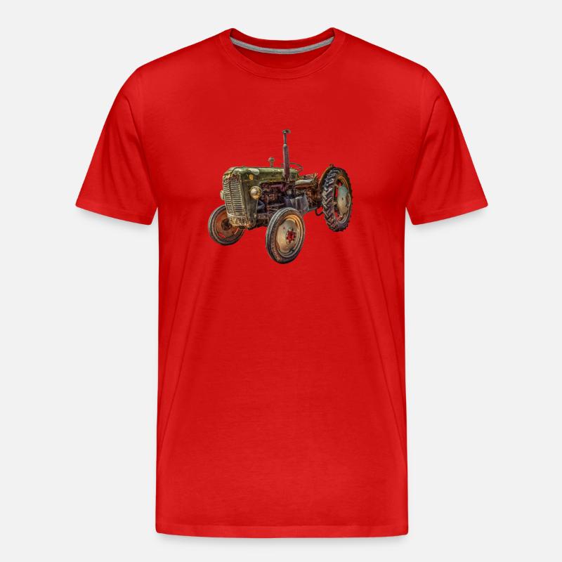 grüner Traktor Oldtimer - Männer Premium Bio T-Shirt - Rot