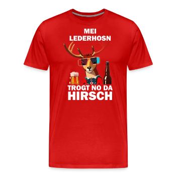 Lederhose Hirsch Tracht Bayrisch Trachten Ersatz - Männer Premium Bio T-Shirt - Rot - Vorne - Damien (186cm)