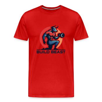 Gym Dominator, BUILD BEAST Tees - Men's Premium Organic T-Shirt - red - Front - Damien (186cm)