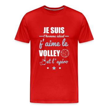 Homme idéal Volley, volleyball, volleyeur - T-shirt bio Premium Homme - rouge - Devant - Damien (186cm)