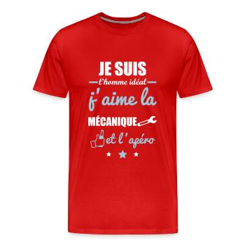 Homme idéal Mécanique, mécano, mécanno,mécanicien - T-shirt bio Premium Homme - rouge - Devant - Damien (186cm)