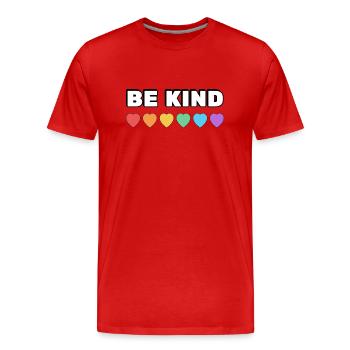 Sei freundlich Regenbogenherzen LGBT Stolz - Männer Premium Bio T-Shirt - Rot - Vorne - Damien (186cm)