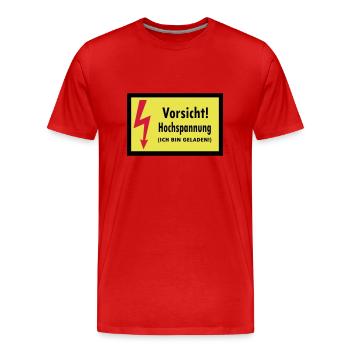Caution! High-voltage (I'm loaded) - Men's Premium Organic T-Shirt - red - Front - Damien (186cm)