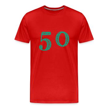 50 YEARS. 50th ANNIVERSARY. ANNIVERSARY 50 YEARS. 50 - Men's Premium Organic T-Shirt - red - Front - Damien (186cm)