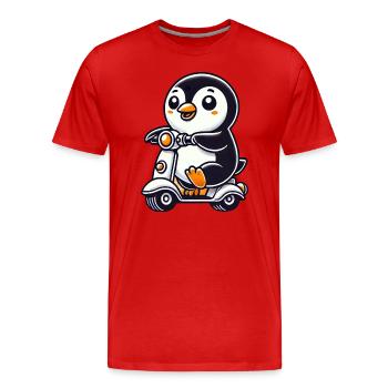 Fantaisiste pingouin scooter mobylette drôle drôle - T-shirt bio Premium Homme - rouge - Devant - Damien (186cm)