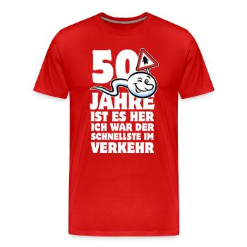 50 Jahre ist es her - der Schnellste im Verkehr - Männer Premium Bio T-Shirt - Rot - Vorne - Damien (186cm)